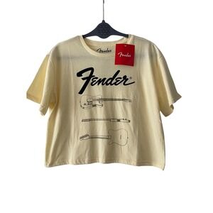 Fender Guitar Yellow Crop T Shirt Large NWT